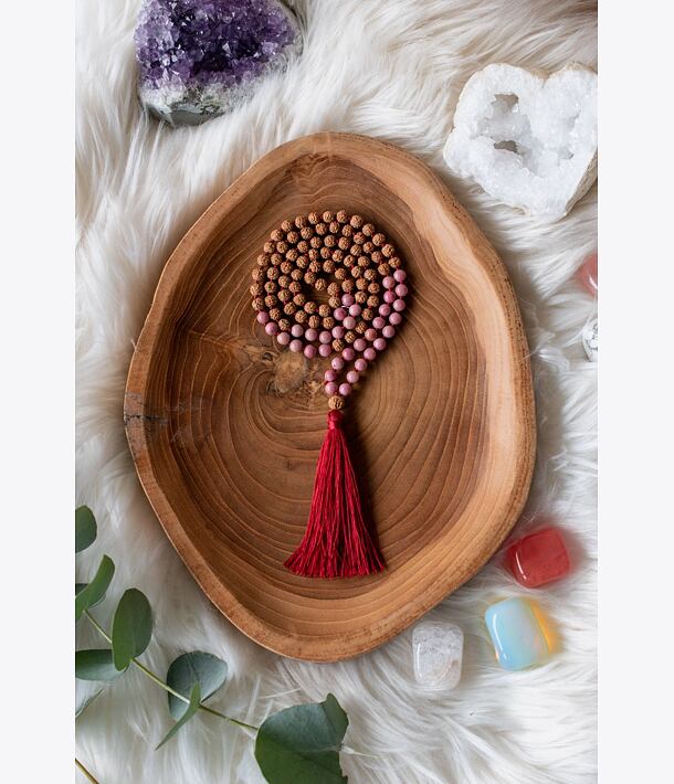 Meditační mala - rodonit a rudraksha