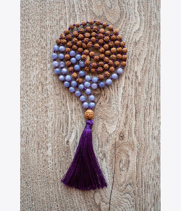 Meditační mala - angelit a rudrakša PURPLE